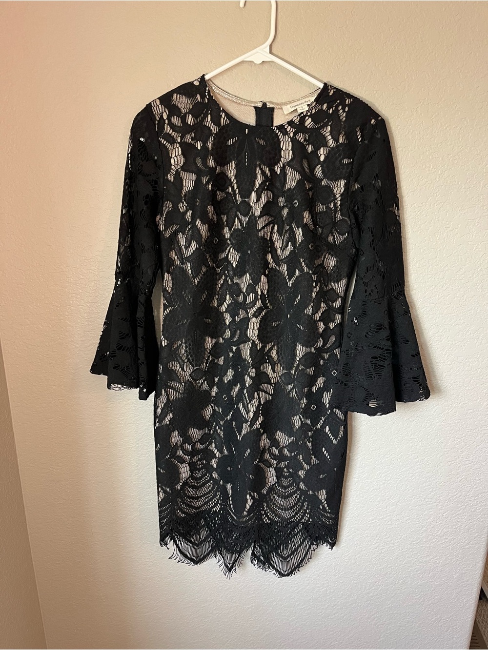 Black Floral Lace Bell Sleeve Mini Dress S Gothic Cocktail Party Holiday